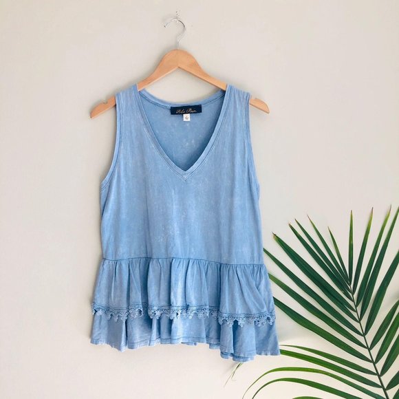 Blue Rain Tops - Francesca’s Blue Rain Layered Ruffle Peplum Tank S
